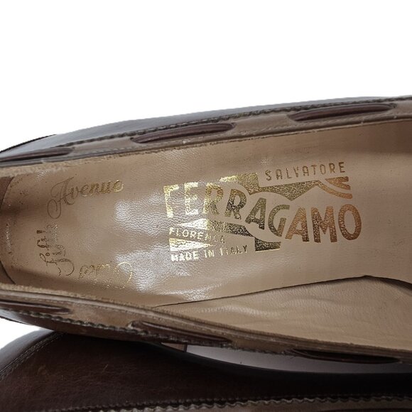 Vintage Salvatore Ferragamo Womens 7.5 Brown Tan Italy Leather Dress Pumps Heels - Picture 3 of 11